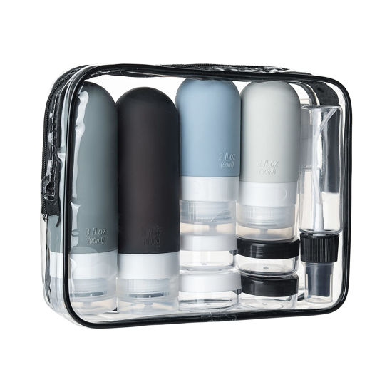Picture of Depoza 16 Pack Travel Bottles Set - TSA Approved Leak Proof Silicone Squeezable Containers for Toiletries, Conditioner, Shampoo, Lotion & Body Wash Accessories (16 pcs/Black Pack)