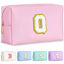Picture of TOPEAST Preppy Pink PU Leather Makeup Bag with Gold Glitter Chenille Patch, 8.3in x 3.5in x 4.9in