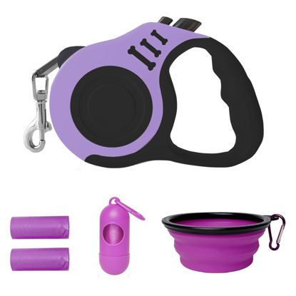 Picture of LIEVUIKEN Retractable Dog Leash Automatic Telescopic Tractor Dog Tape, Pet Tape 10/16 FT Durable and Convenient, with Folding Bowl, Dispenser, Rubbish Bags, Suitable for Small and Medium Dogs