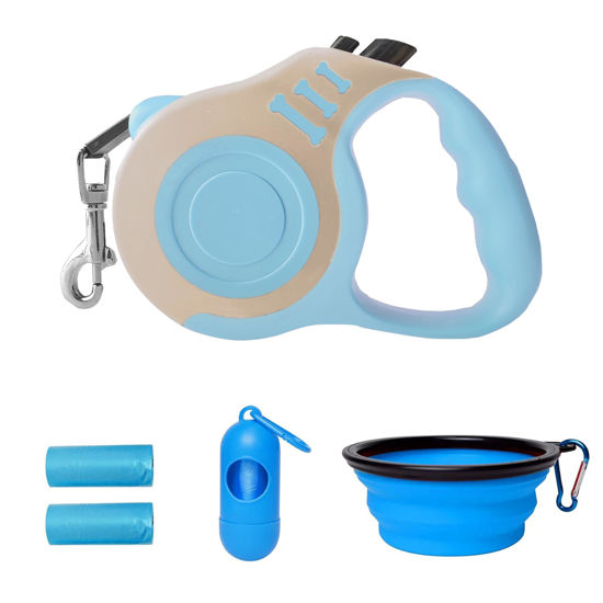 Picture of LIEVUIKEN Retractable Dog Leash Automatic Telescopic Tractor Dog Tape, Pet Tape 10/16 FT Durable and Convenient, with Folding Bowl, Dispenser, Rubbish Bags, Suitable for Small and Medium Dogs
