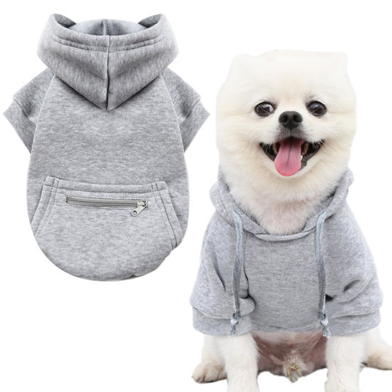 Picture of Jecikelon Pet Dog Cold Weather Coat with Pocket Winter Dog Hoodie Warm Puppy Clothes for Small Dogs Chihuahua Clothing (Medium, Y02-Grey)