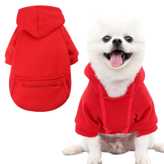 Picture of Jecikelon Pet Dog Cold Weather Coat with Pocket Winter Dog Hoodie Warm Puppy Clothes for Small Dogs Chihuahua Clothing (Small, Y02-Red)