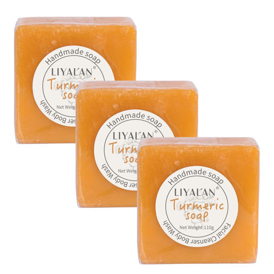 Picture of LIYALAN Turmeric Soap Bar(3.88 oz / 3 Bars) for Face & Body-Turmeric Soap,Acne,Smooth Skin,Cleansing Natural Handmade Soap