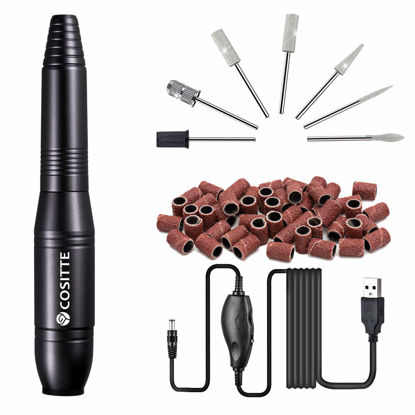 Picture of COSITTE Electric Nail Drill, USB Electric Nail Drill Machine for Acrylic Nails, Portable Electrical Nail File Polishing Tool Manicure Pedicure Efile Nail Supplies for Home and Salon Use Black