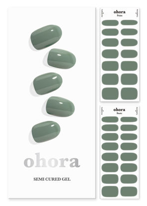 Picture of ohora Semi Cured Gel Nail Strips (N Cream Leaf) - Green, Solid, Works with Any UV/LED Nail Lamps, Salon-Quality, Long Lasting, Easy to Apply & Remove - Includes 2 Prep Pads, Nail File & Wooden Stick