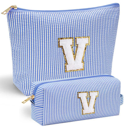 Picture of YOOLIFE Initial Makeup Bag Gifts - 2 Pieces Make Up Bag Makeup Pouch Travel Makeup Bag Cosmetic Bags for Women Makeup Organizer Bag Small Makeup Brush Bag Women Gifts Daughter Gifts for Women Letter V
