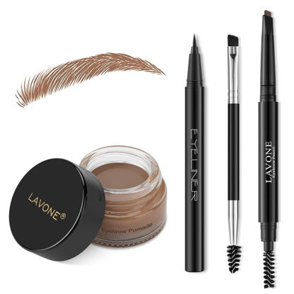 Picture of LAVONE Eyebrow Stamp Pencil Kit for Eyebrows, Makeup Brow Stamp Trio Kit with Waterproof Eyebrow Pencil, Eyeliner, Eyebrow Pomade, and Dual-ended Eyebrow Brush - Auburn