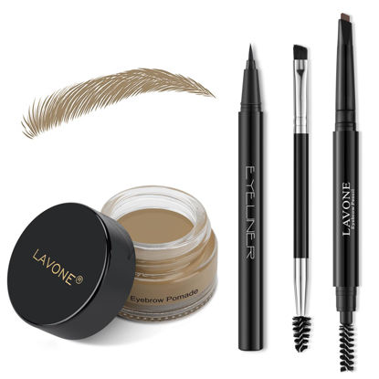 Picture of LAVONE Eyebrow Stamp Pencil Kit for Eyebrows Makeup, with Waterproof Eyebrow Pencil, Eyeliner, Eyebrow Pomade, and Dual-ended Eyebrow Brush - Dark Blonde