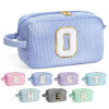 Picture of YOOLIFE Initial Cosmetic Bag for Women - Monogram Cute Initial Blue Makeup Bags Toiletry Pouch Make Up Case for Women Her Best Friend Friendship Sister Teacher, Personalized Birthday Gifts for Women O