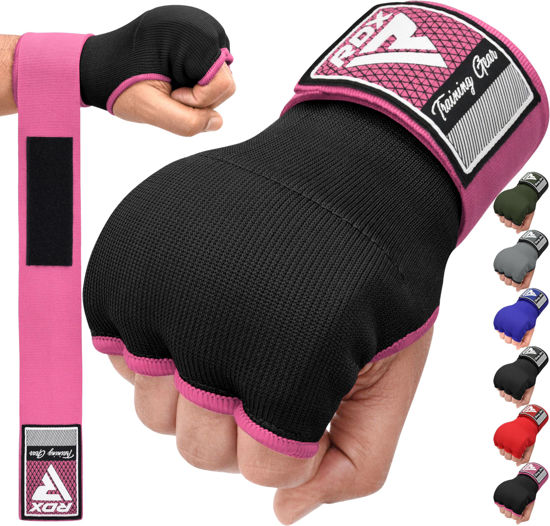 Picture of RDX Gel Boxing Hand Wraps Inner Gloves Men Women, Quick 75cm Long Wrist Straps, Elasticated Padded Fist Under Mitts Protection, Muay Thai MMA Kickboxing Martial Arts Punching Training Bandages