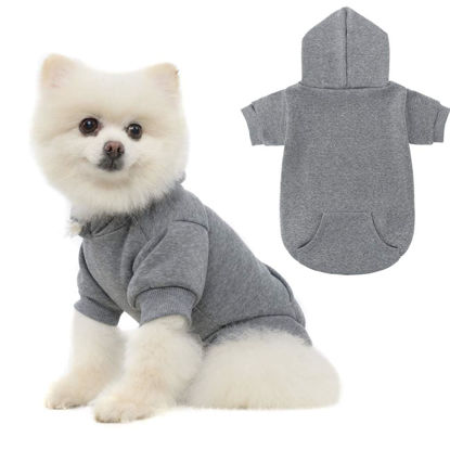 Picture of Basic Dog Hoodie - Soft and Warm Dog Hoodie Sweater with Leash Hole and Pocket, Dog Winter Coat, Cold Weather Clothes for XS-XXL Dogs Grey
