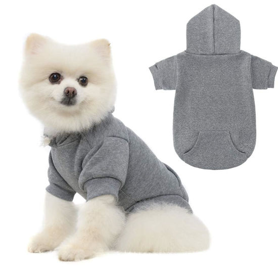 Picture of Basic Dog Hoodie - Soft and Warm Dog Hoodie Sweater with Leash Hole and Pocket, Dog Winter Coat, Cold Weather Clothes for XS-XXL Dogs Grey