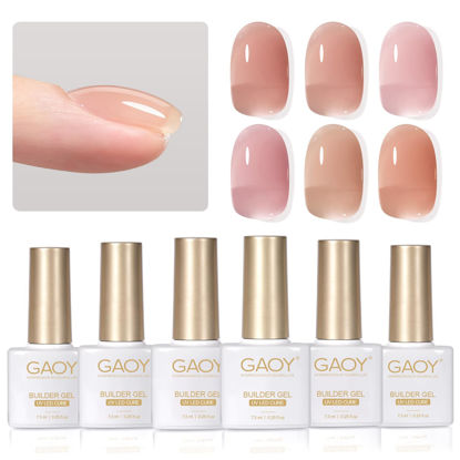 Picture of GAOY 6 Colors Builder Gel Set for Nails, Milky White Pink Nude Sheer Jelly Nail Strengthener, Soak Off Nail Extension Hard Gel, Rose Jelly, Base Coat Top Coat Needed