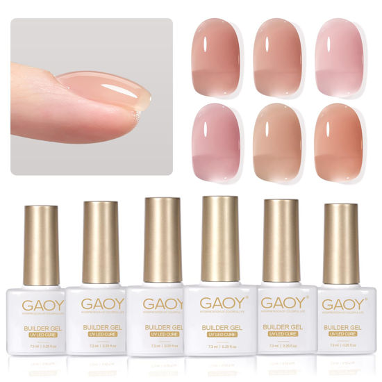 Picture of GAOY 6 Colors Builder Gel Set for Nails, Milky White Pink Nude Sheer Jelly Nail Strengthener, Soak Off Nail Extension Hard Gel, Rose Jelly, Base Coat Top Coat Needed