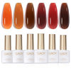 Picture of GAOY Jelly Brown Gel Nail Polish Set, 6 Transparent Colors Dark Red Orange Pumpkin Soak Off Gel Polish Kit for Salon and Nail Art DIY at Home