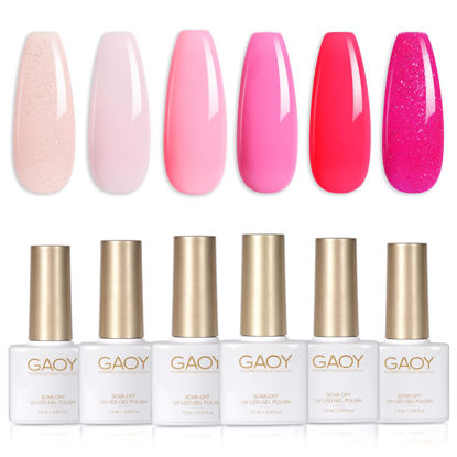 Picture of GAOY Pink Glitter Gel Nail Polish Set, 6 Colors Nude Neon Sparkle Soak Off Gel Polish Kit for Salon and Nail Art DIY at Home