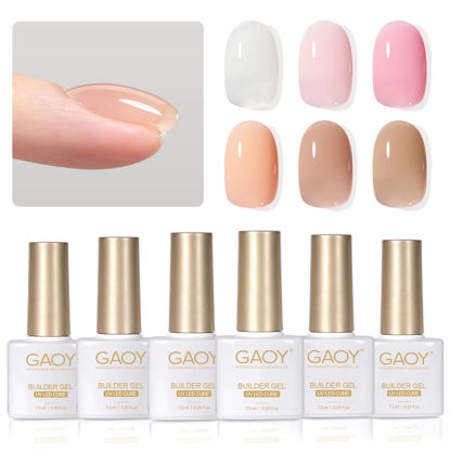 Picture of GAOY 6 Colors Builder Gel Set for Nails, Milky White Pink Nude Sheer Jelly Nail Strengthener, Soak Off Nail Extension Hard Gel, Yummy Jelly, Base Coat Top Coat Needed