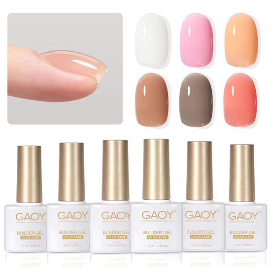 Picture of GAOY 6 Colors Builder Gel Set for Nails, Milky White Pink Nude Jelly Nail Strengthener, Soak Off Nail Extension Hard Gel, Vivid Nude, Base Coat Top Coat Needed