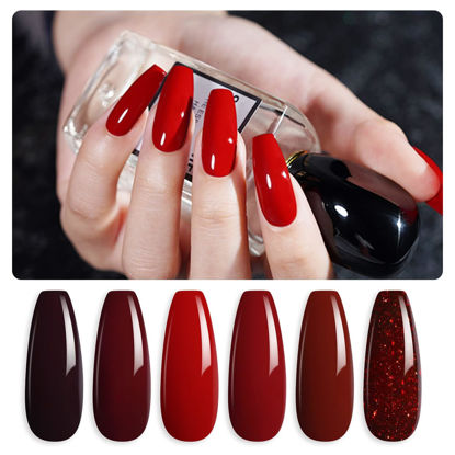 Picture of GAOY Burgundy Red Gel Nail Polish Set of 6 Colors Including Black Glitter Red Gel Polish Kit U V LED Soak Off Nail Polish Home DIY Manicure Nail Salon Varnish
