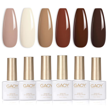 Picture of GAOY Nude Brown Fall Gel Nail Polish Set, 6 Colors White Beige Dark Tan Taupe Soak Off Gel Polish Kit for Salon and Nail Art DIY at Home