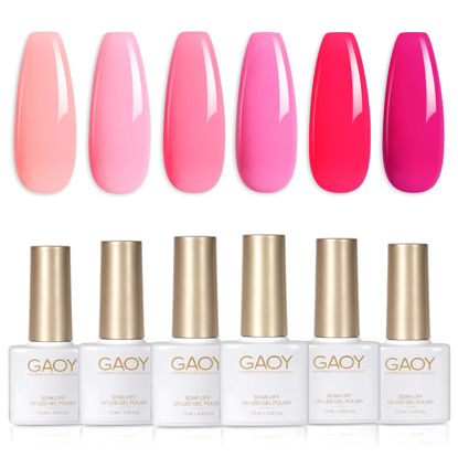 Picture of GAOY Hot Pink Gel Nail Polish Set, 6 Colors Neon Light Bright Baby Pink Soak Off Gel Polish Kit for Salon and Nail Art DIY at Home