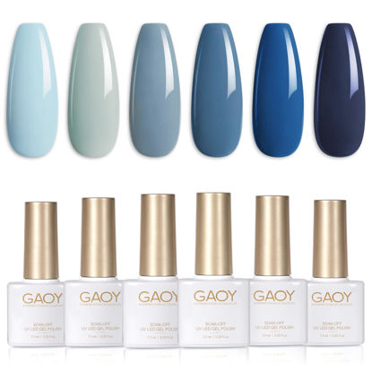 Picture of GAOY Blue Navy Gel Nail Polish Set, 6 Colors Nude Gray Baby Blue Soak Off Gel Polish Kit for Salon and Nail Art DIY at Home