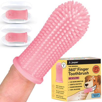 Picture of Jasper Dog Toothbrush, 360º Dog Tooth Brushing Kit, Cat Toothbrush, Dog Teeth Cleaning, Dog Finger Toothbrush, Dog Tooth Brush for Small & Large Pets, Dog Toothpaste Not Included - Pink 2-Pack