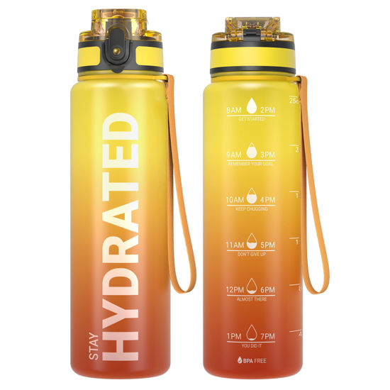 Picture of Sahara Sailor Water Bottles, 25oz Motivational Sports Water Bottle with Time Marker - Times to Drink - Tritan, BPA Free, Wide Mouth Leakproof, Fast Flow Technology with Clean Brush (1 Bottle)