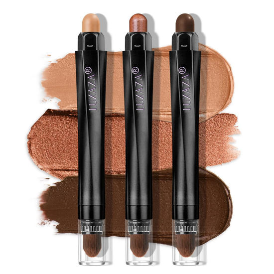 Picture of LUXAZA PRO Classic 3PCS Neutral Eyeshadow Stick Makeup Set, Metallic Shimmer Matte Cream Eye Shadow Eyeliner Brightener Pencil Crayon - J2