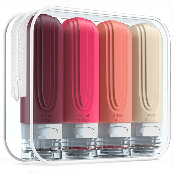 Picture of Mrsdry Travel Bottles for Toiletries, Tsa Approved 3oz Travel Size Containers BPA Free Leak Proof Refillable Liquid Silicone Squeezable Travel Accessories for Shampoo Conditioner Lotion (4 Pack)