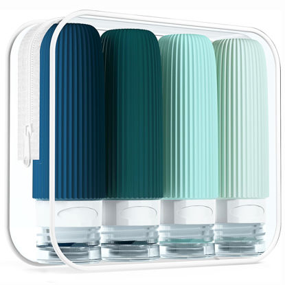 Picture of Mrsdry Travel Bottles for Toiletries, Tsa Approved 3oz Portable Travel Bottles, BPA Free Leak Proof Squeezable Silicone Travel Size Containers, Travel Accessories with Clear Toiletry Bag (4 Pack)