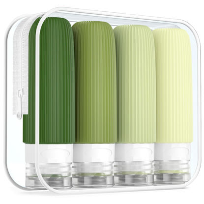 Picture of Mrsdry Travel Bottles for Toiletries, Tsa Approved 3oz Portable Travel Bottles, BPA Free Leak Proof Squeezable Silicone Travel Size Containers, Travel Accessories with Clear Toiletry Bag (4 Pack)
