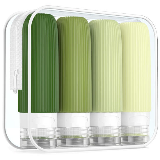 Picture of Mrsdry Travel Bottles for Toiletries, Tsa Approved 3oz Portable Travel Bottles, BPA Free Leak Proof Squeezable Silicone Travel Size Containers, Travel Accessories with Clear Toiletry Bag (4 Pack)