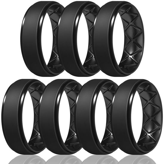 Picture of Egnaro Inner Arc Ergonomic Breathable Design, Silicone Rings Mens with Half Sizes, 7 Rings / 4 Rings / 1 Ring Rubber Wedding Bands, 8.5mm Wide-2mm Thick
