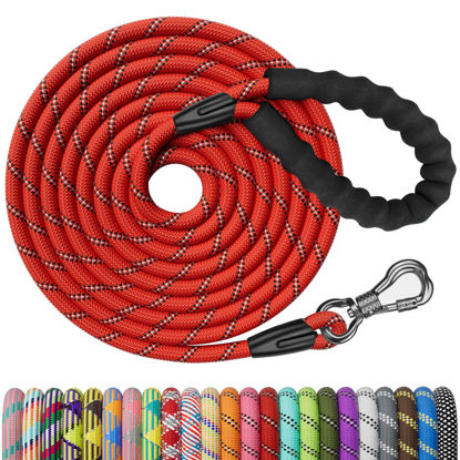 Picture of NTR Heavy Duty Dog Leash, 15FT Training Leash with Swivel Lockable Hook, Padded Handle and Highly Reflective Threads, Dog Lead for Walking, Hunting, Camping, Backyard for Small Medium Large Dog Red