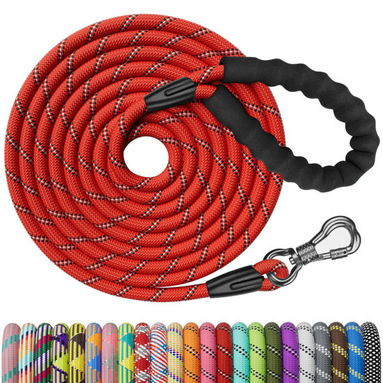 Picture of NTR Heavy Duty Dog Leash, 15FT Training Leash with Swivel Lockable Hook, Padded Handle and Highly Reflective Threads, Dog Lead for Walking, Hunting, Camping, Backyard for Small Medium Large Dog Red