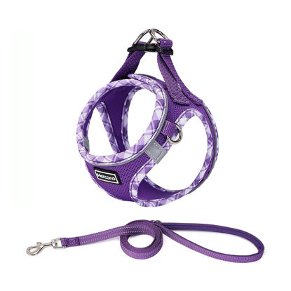 Picture of Mercano Soft Mesh Dog Harness and Leash Set, No-Chock Step-in Reflective Breathable Lightweight Easy Walk Vest Harnesses with Safety Buckle for Small Medium Dogs, Cats (L, Purple)