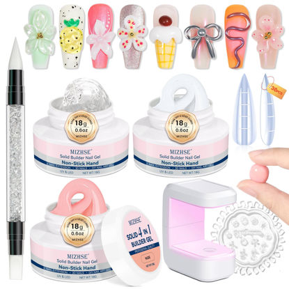 Picture of MIZHSE Solid Builder Gel Nail Kit with Nail Lamp, 3 Colors Builder Gel for Nails Clear Milky White Nude Hard Gel for Nails Builder Gel Sculpting Gel for Nail Art 3D Gel U V LED Nail Gel with Nail Form