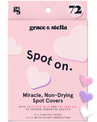 Picture of grace & stella Pimple Patches For Face (Heart, 72 Count) - Hydrocolloid Acne Patches for Face - Dermatologist Tested, Vegan, Cruelty-Free Zit Patches for Face, Blemish Patches, Pimple Stickers