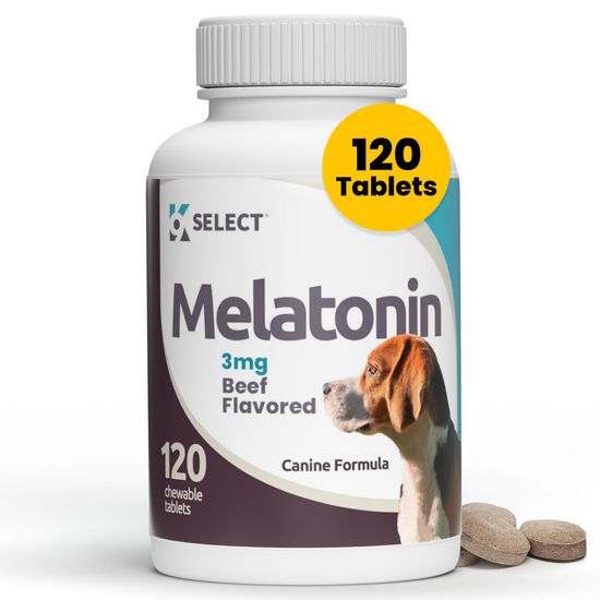 Picture of K9 Select Melatonin for Dogs, 3 mg - 120 Beef Flavored Chewable Tablets - Dog Melatonin for Smaller Breeds - Gentle Well-Being Enhancer - Healthy, Tasty Dog Treats That Promote Overall Health