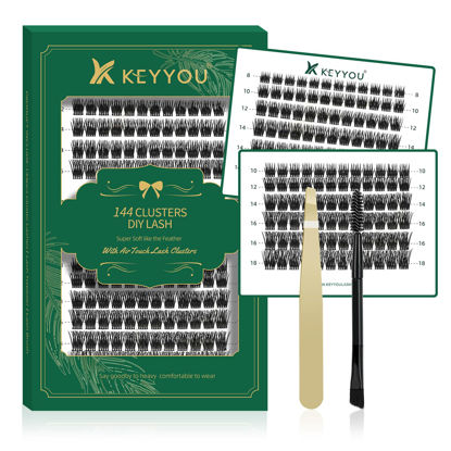 Picture of Lash Clusters 144pcs Individual Lashes D Curl 8-18mm Eyelash Clusters KEYYOU Air Touch Cluster Lashes Super Lightweight Soft Wispy Comfortable Easy DIY at Home(Air04-D-8-18mix)