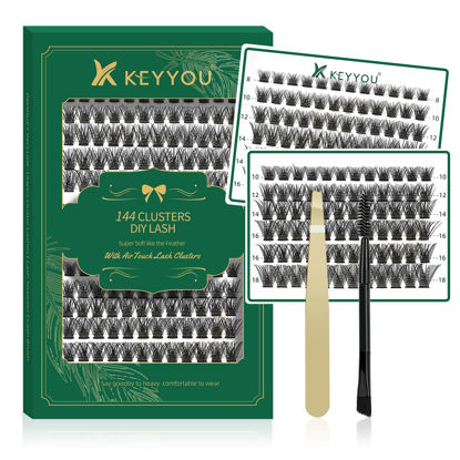 Picture of Lash Clusters 144pcs Individual Lashes D Curl 8-18mm Eyelash Clusters KEYYOU Air Touch Cluster Lashes Super Lightweight Soft Wispy Comfortable Easy DIY at Home(Air01-D-8-18mix)