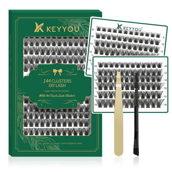 Picture of Lash Clusters 144pcs Individual Lashes D Curl 8-18mm Eyelash Clusters KEYYOU Air Touch Cluster Lashes Super Lightweight Soft Wispy Comfortable Easy DIY at Home(Air01-D-8-18mix)