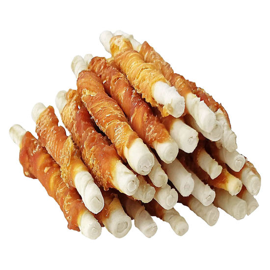 Picture of MON2SUN Dog Treats, 5 Inch Rawhide Twist Chicken Hide Sticks, Suitable for Puppy and Small Dogs, 5 Inch (Chicken, Pack of 25)