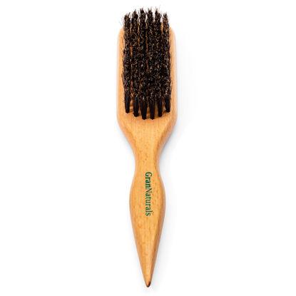 Picture of GranNaturals Boar Bristle Slick Back Hair Brush for Sleek Ponytail Bun & Smoothing Baby Hairs, Flyaways, Edge Control - Backcombing & Teasing Hairbrush with Wide Rat Tail for Sectioning & Parting