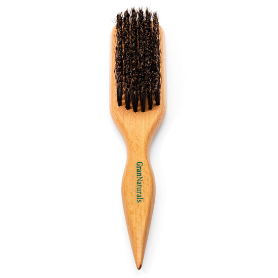 Picture of GranNaturals Boar Bristle Slick Back Hair Brush for Sleek Ponytail Bun & Smoothing Baby Hairs, Flyaways, Edge Control - Backcombing & Teasing Hairbrush with Wide Rat Tail for Sectioning & Parting