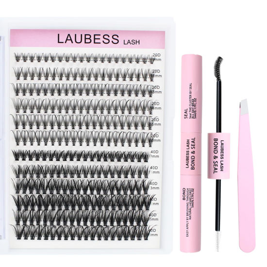 Picture of Lash Extension Kit 20D+40D Lash Clusters Kit Eyelash Extension Kit Lash Bond and Seal Waterproof Individual Lashes Kit Lash Tweezers DIY Lash Extension Kit (Set 20D+40D-0.07C-9-16Mix)