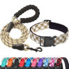 Picture of Ladoogo Reflective Dog Collar Padded with Soft Neoprene Breathable Adjustable Nylon Dog Collars for Small Medium Large Dogs (Large (Pack of 1), Vanilla Plaid Collar+Leash)