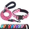Picture of Ladoogo Reflective Dog Collar Padded with Soft Neoprene Breathable Adjustable Nylon Dog Collars for Small Medium Large Dogs (Medium (Pack of 1), Pink Plaid Collar+Leash)