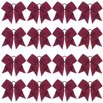 Picture of 16PCS 8" Large Cheer Hair Bows Ponytail Holder Elastic Band Handmade for Cheerleading Teen Girls College Sports (Maroon, 16 Count (Pack of 1))
